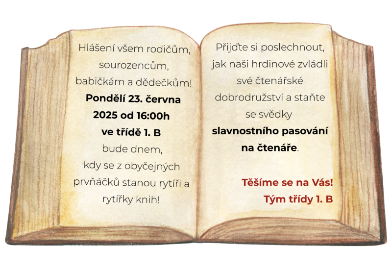 Pozvánka na akci třídy - Pasování na čtenáře
